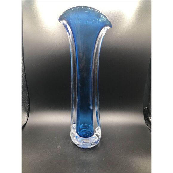 Matthew Buechner Art Glass Vase Thames St Hand Blown Tall Tulip Fan Signed 13" - Picture 8 of 11